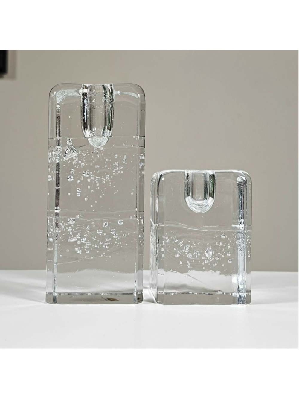 VTG Pair Iittala Finland Arkipelago Glass Candle Holders Timo Sarpaneva Ice MCM